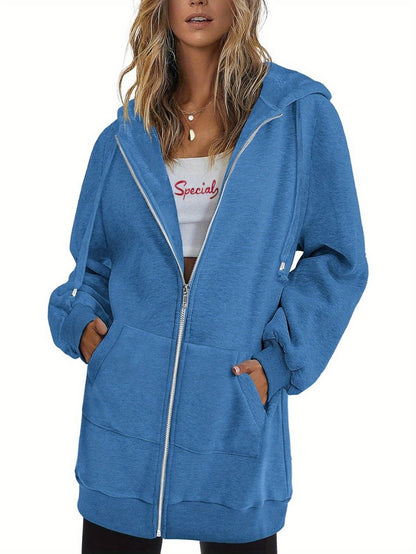 Zip Up Hoodies for Women Long Sleeve Oversized Sweatshirts Casual Lightweight Fleece Jackets with Pockets