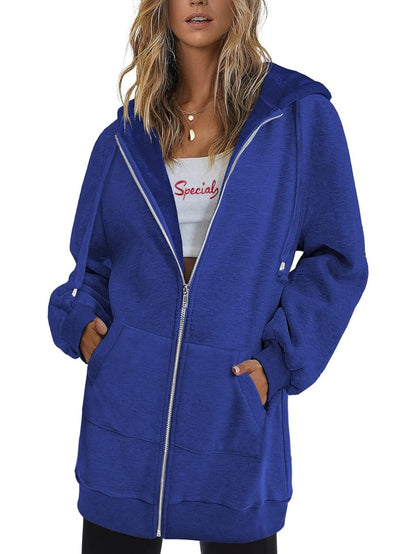 Zip Up Hoodies for Women Long Sleeve Oversized Sweatshirts Casual Lightweight Fleece Jackets with Pockets