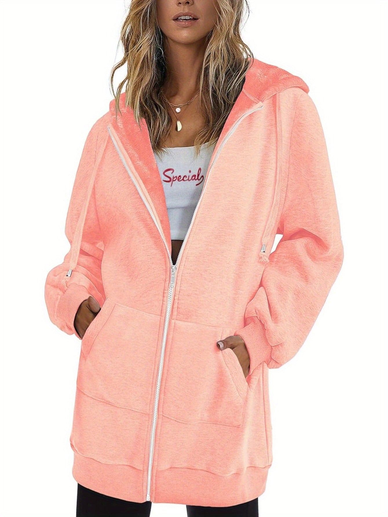 Zip Up Hoodies for Women Long Sleeve Oversized Sweatshirts Casual Lightweight Fleece Jackets with Pockets