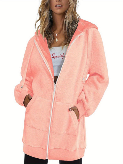Zip Up Hoodies for Women Long Sleeve Oversized Sweatshirts Casual Lightweight Fleece Jackets with Pockets