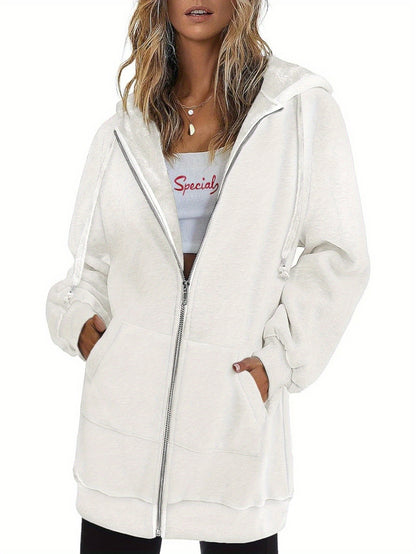 Zip Up Hoodies for Women Long Sleeve Oversized Sweatshirts Casual Lightweight Fleece Jackets with Pockets