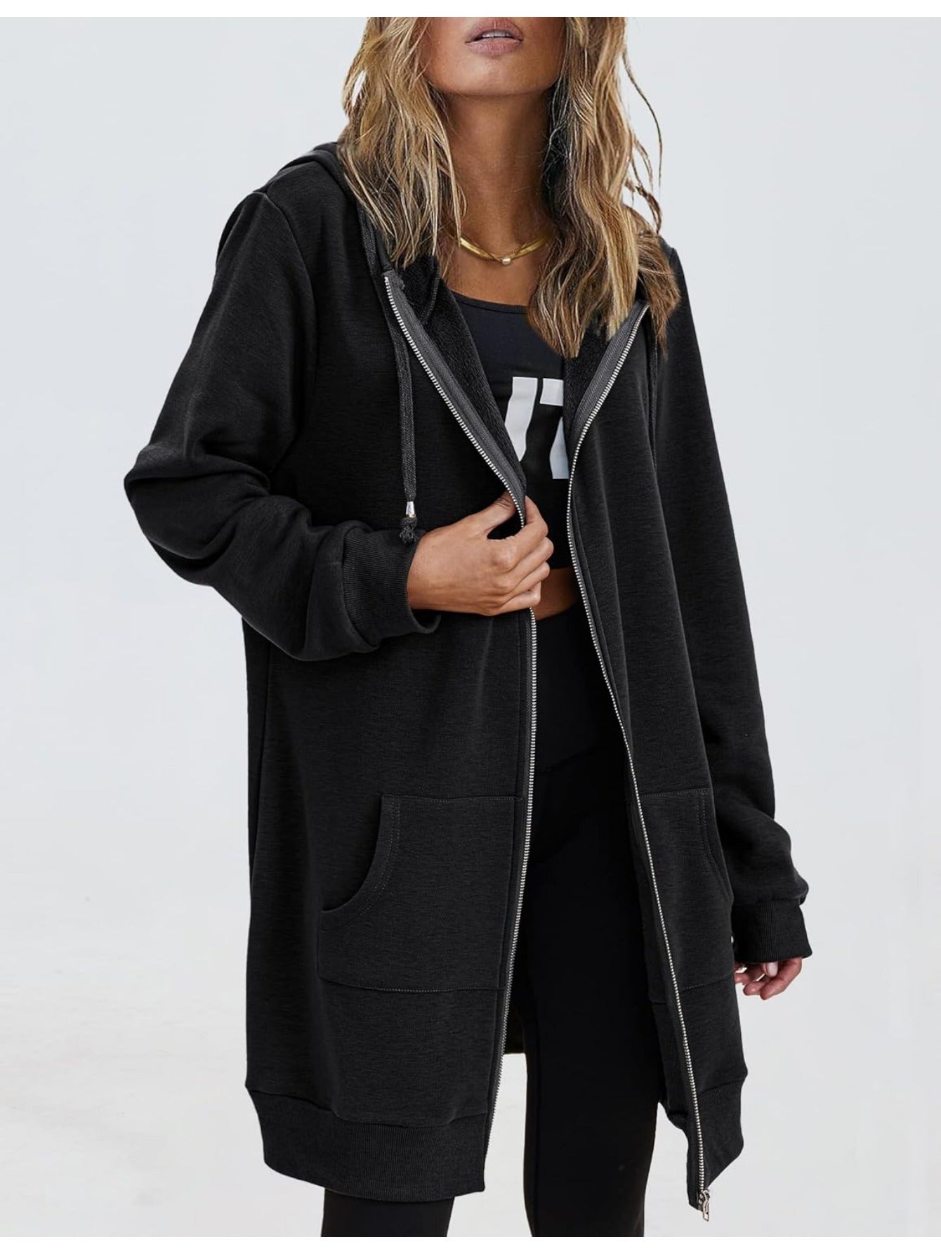 Zip Up Hoodies for Women Long Sleeve Oversized Sweatshirts Casual Lightweight Fleece Jackets with Pockets