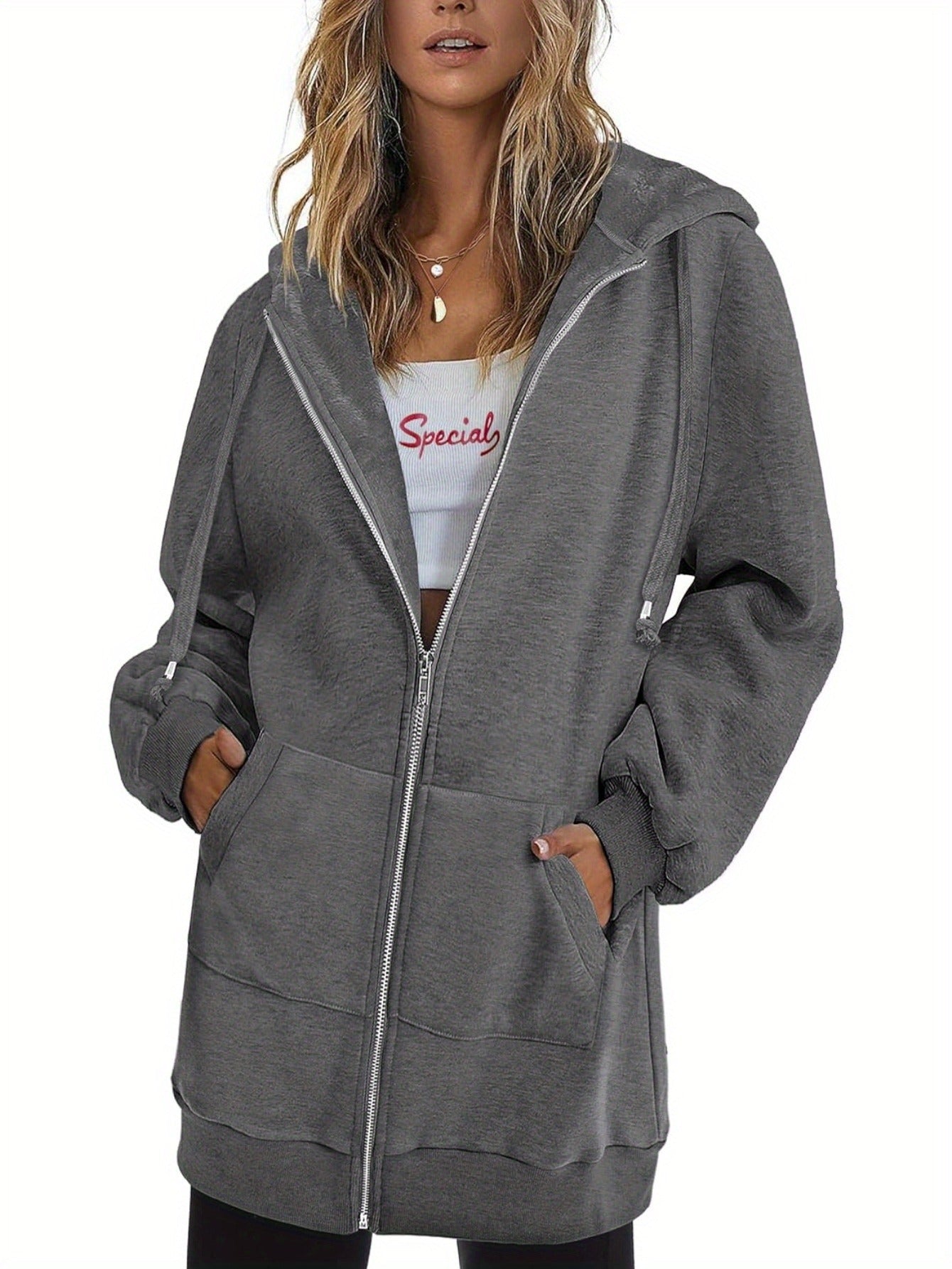 Zip Up Hoodies for Women Long Sleeve Oversized Sweatshirts Casual Lightweight Fleece Jackets with Pockets