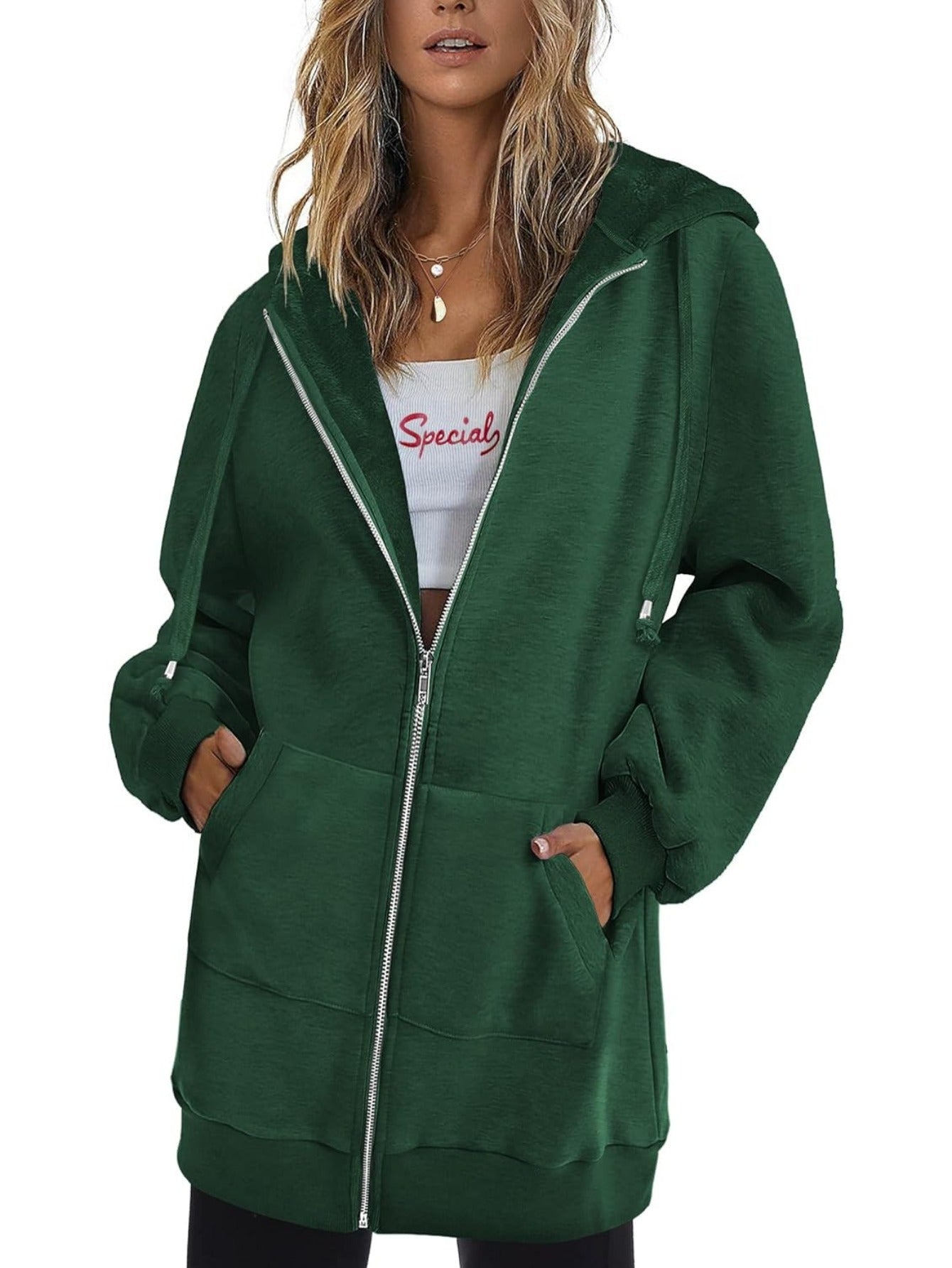 Zip Up Hoodies for Women Long Sleeve Oversized Sweatshirts Casual Lightweight Fleece Jackets with Pockets