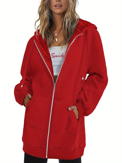 Zip Up Hoodies for Women Long Sleeve Oversized Sweatshirts Casual Lightweight Fleece Jackets with Pockets