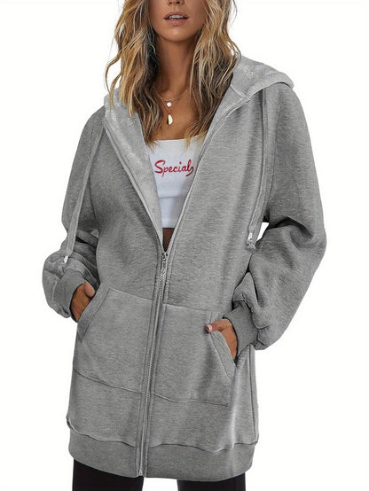 Zip Up Hoodies for Women Long Sleeve Oversized Sweatshirts Casual Lightweight Fleece Jackets with Pockets