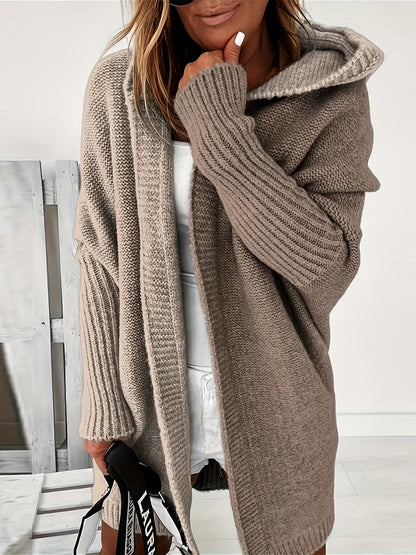 Women's Autumn And Winter Fashion Warm Clashing Color Bat Sleeve Hooded Cardigan