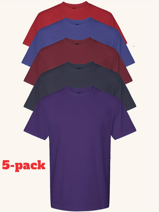 5pcs Set, 100% Cotton T-shirt, Men's Classic Solid Color Short Sleeved T-shirt