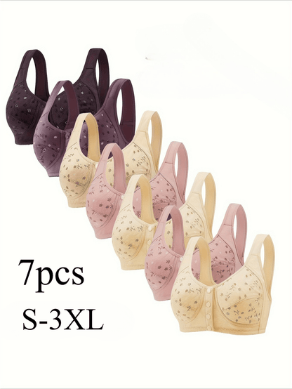 7pcs Seamless Front Button Bra Set - Soft Without Steel Rings, Small Women's Bra, Comfortable And Breathable, Suitable for Daily/yoga/travel/festivals
