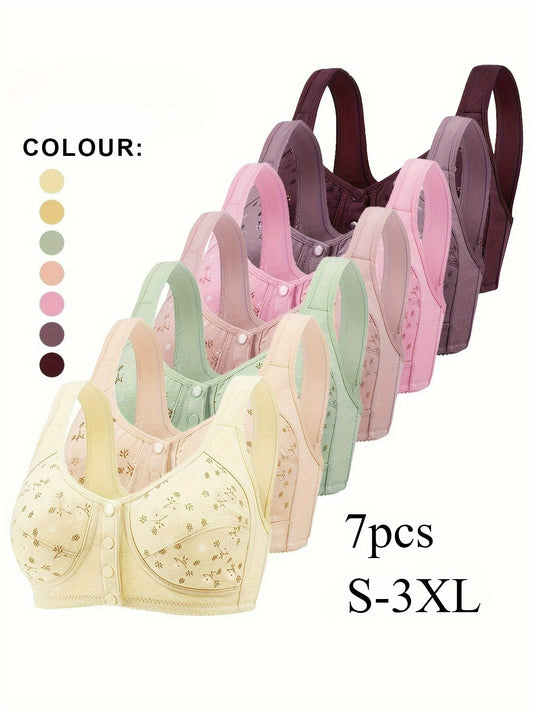 7pcs Seamless Front Button Bra Set - Soft Without Steel Rings, Small Women's Bra, Comfortable And Breathable, Suitable for Daily/yoga/travel/festivals