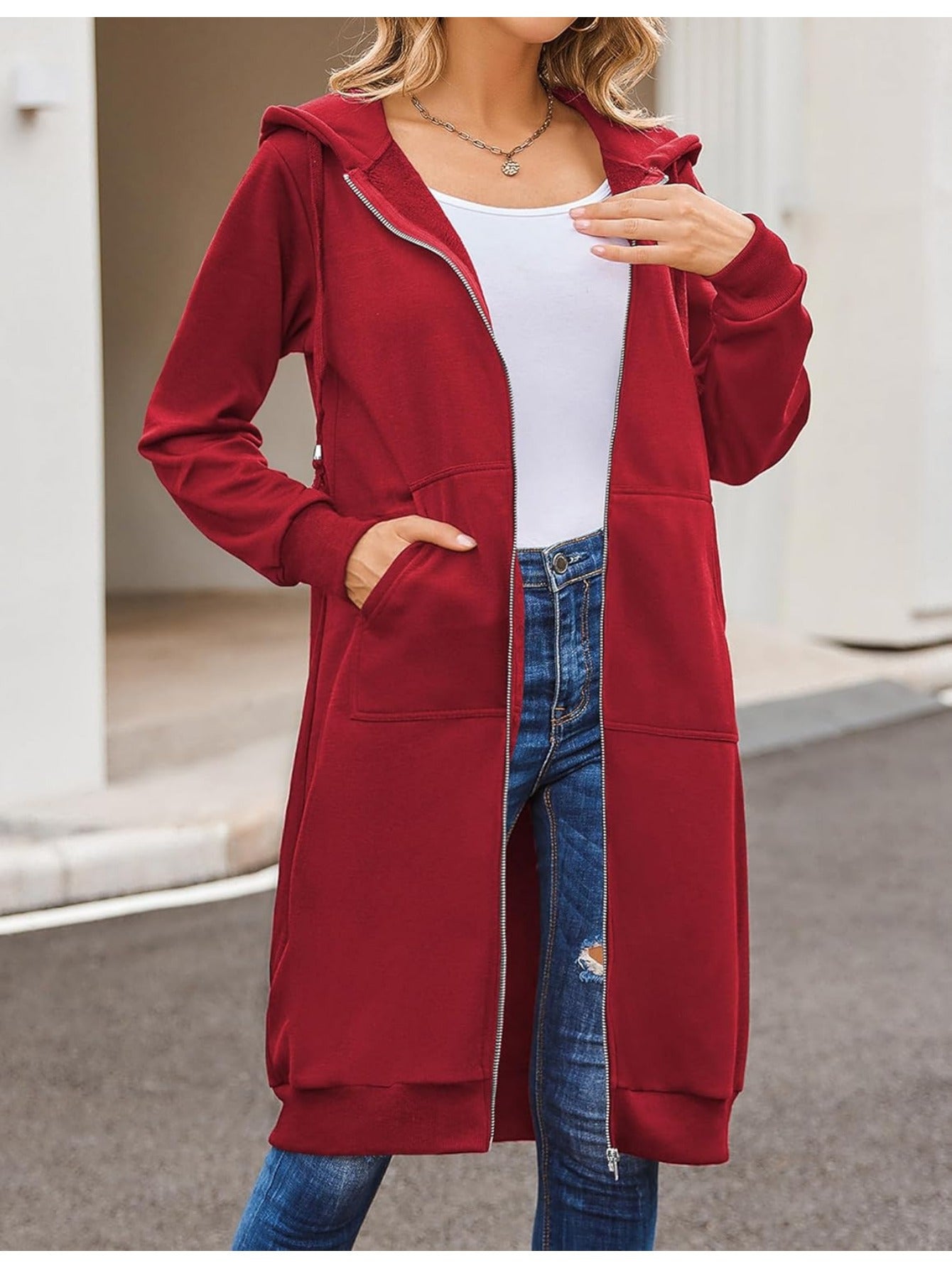 Women Casual Zip Up Fleece Hoodies Tunic Sweatshirt Long Hoodie Jacket
