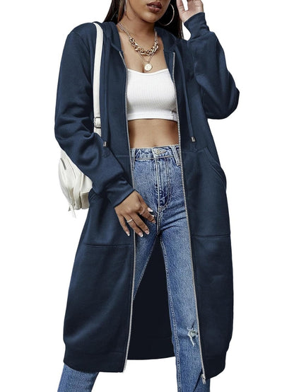 Women Casual Zip Up Fleece Hoodies Tunic Sweatshirt Long Hoodie Jacket