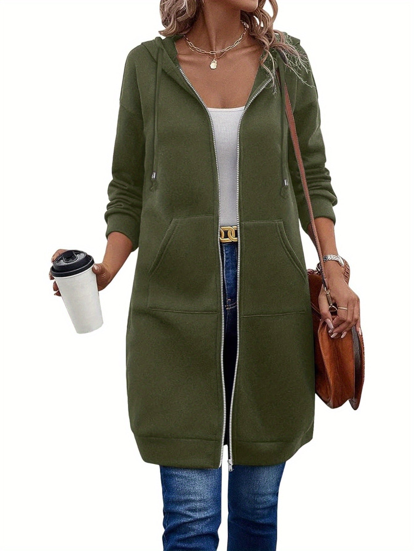 Women Casual Zip Up Fleece Hoodies Tunic Sweatshirt Long Hoodie Jacket