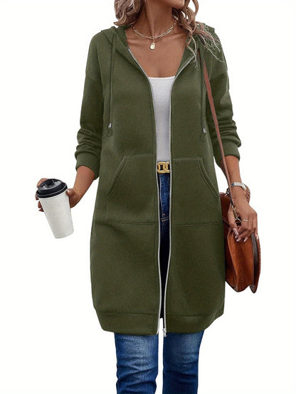 Women Casual Zip Up Fleece Hoodies Tunic Sweatshirt Long Hoodie Jacket