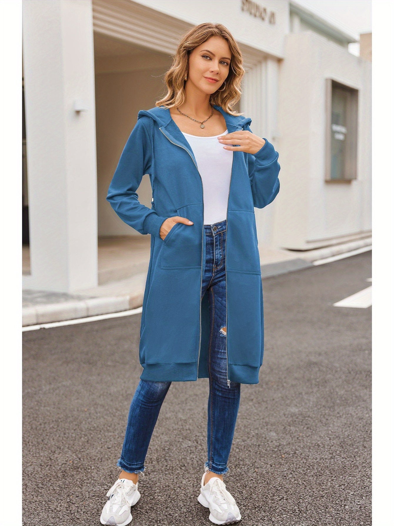 Women Casual Zip Up Fleece Hoodies Tunic Sweatshirt Long Hoodie Jacket