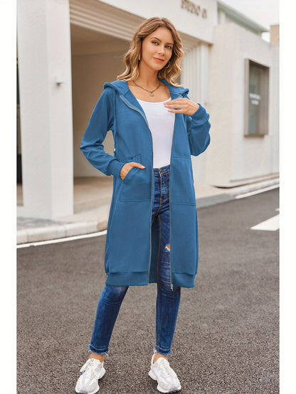 Women Casual Zip Up Fleece Hoodies Tunic Sweatshirt Long Hoodie Jacket