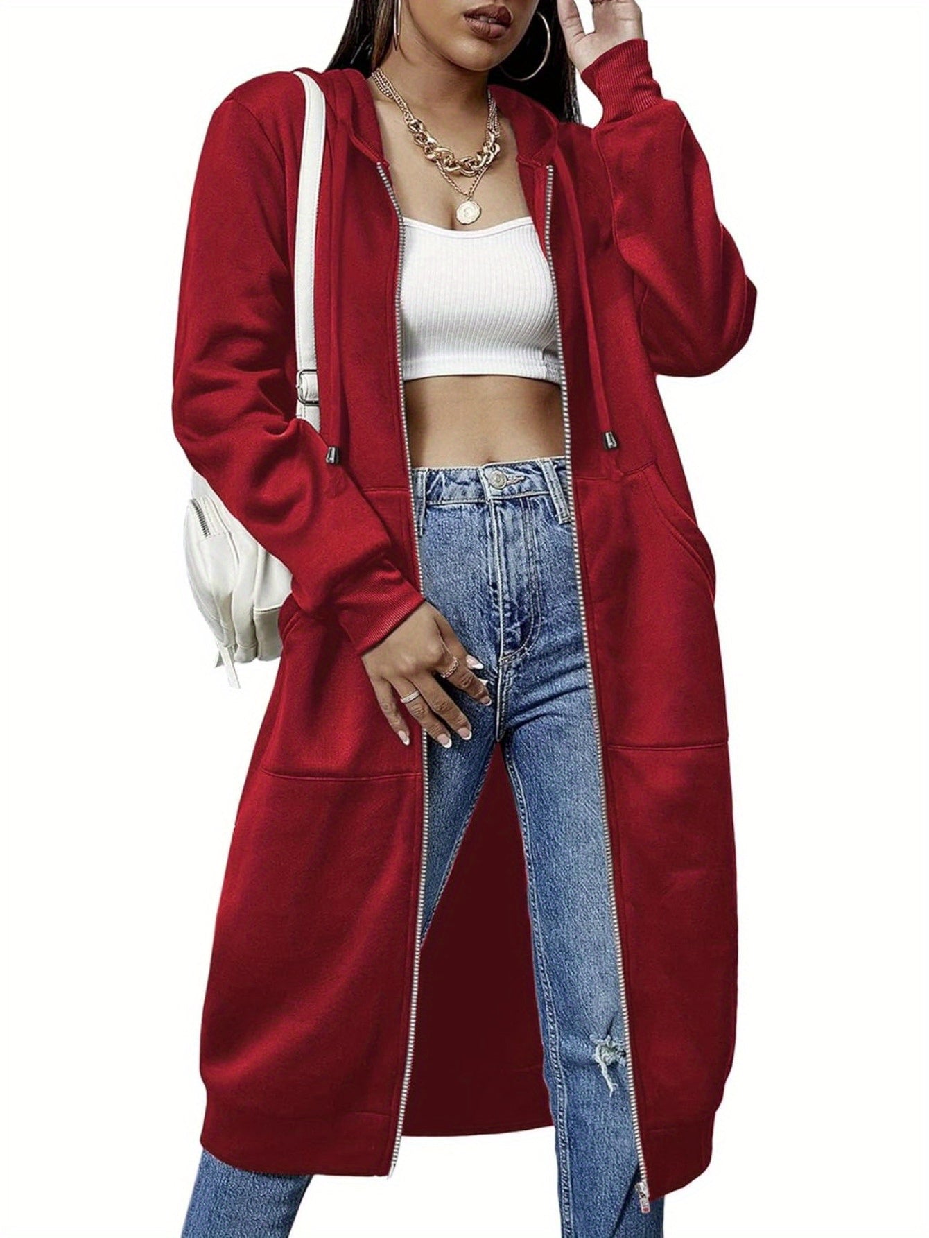 Women Casual Zip Up Fleece Hoodies Tunic Sweatshirt Long Hoodie Jacket
