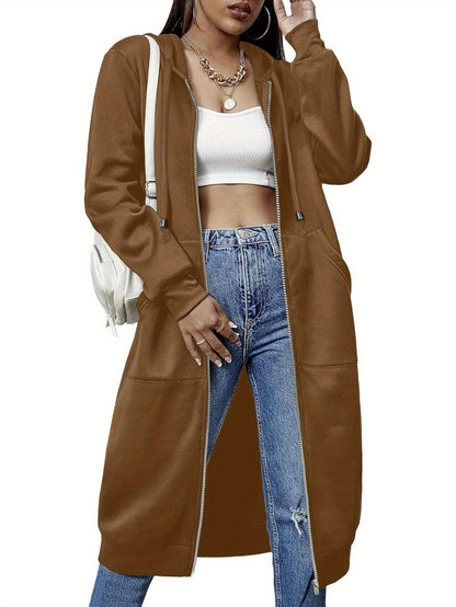 Women Casual Zip Up Fleece Hoodies Tunic Sweatshirt Long Hoodie Jacket