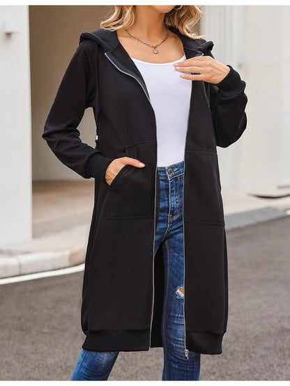 Women Casual Zip Up Fleece Hoodies Tunic Sweatshirt Long Hoodie Jacket