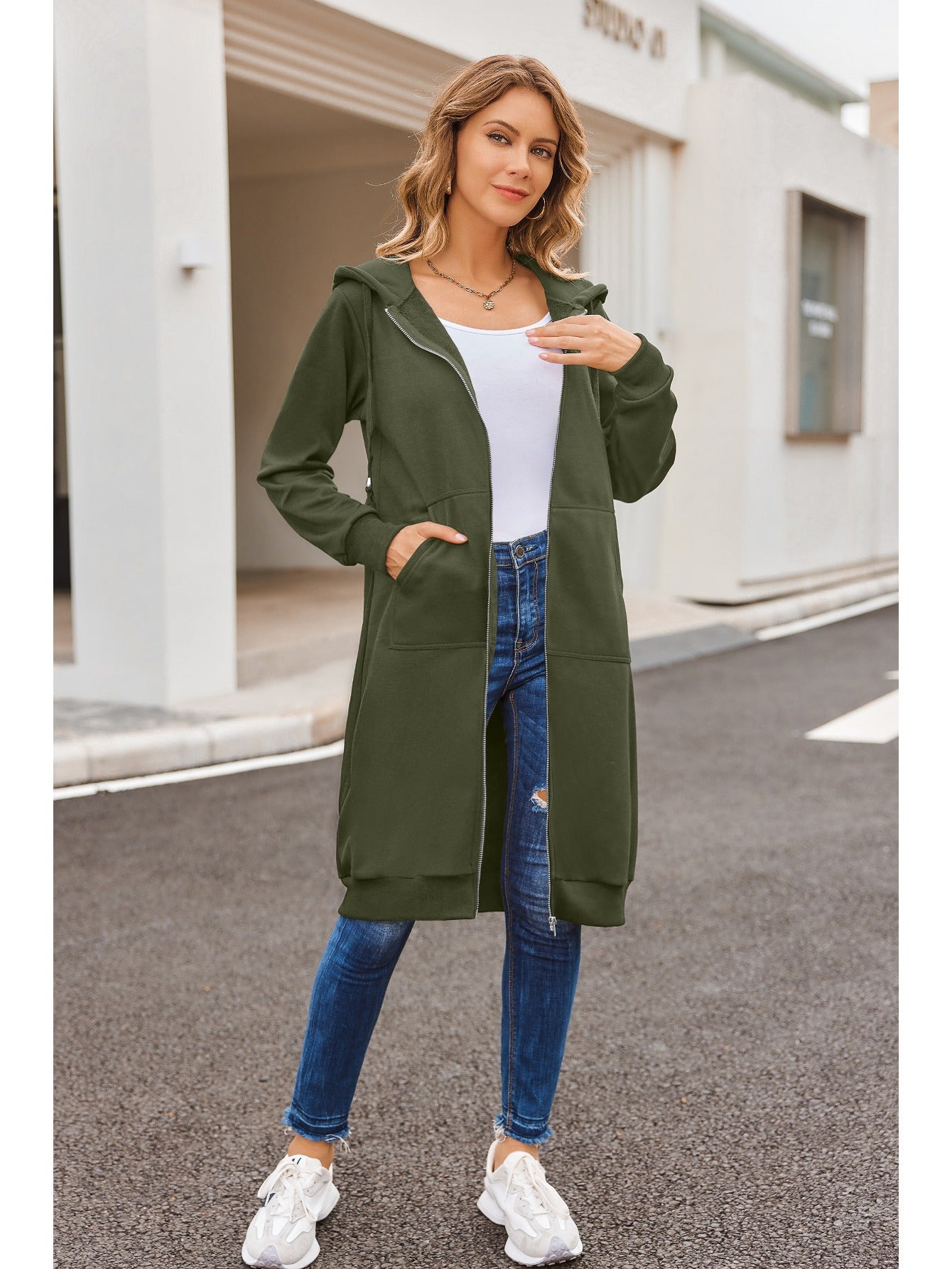 Women Casual Zip Up Fleece Hoodies Tunic Sweatshirt Long Hoodie Jacket