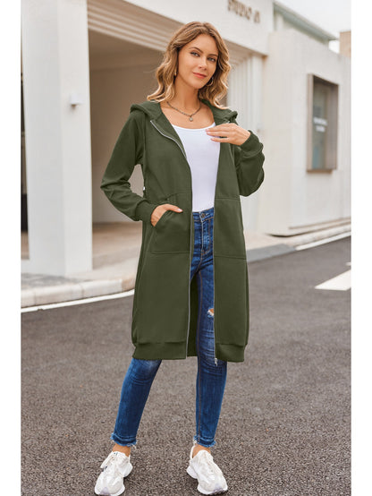 Women Casual Zip Up Fleece Hoodies Tunic Sweatshirt Long Hoodie Jacket