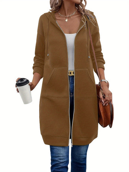 Women Casual Zip Up Fleece Hoodies Tunic Sweatshirt Long Hoodie Jacket