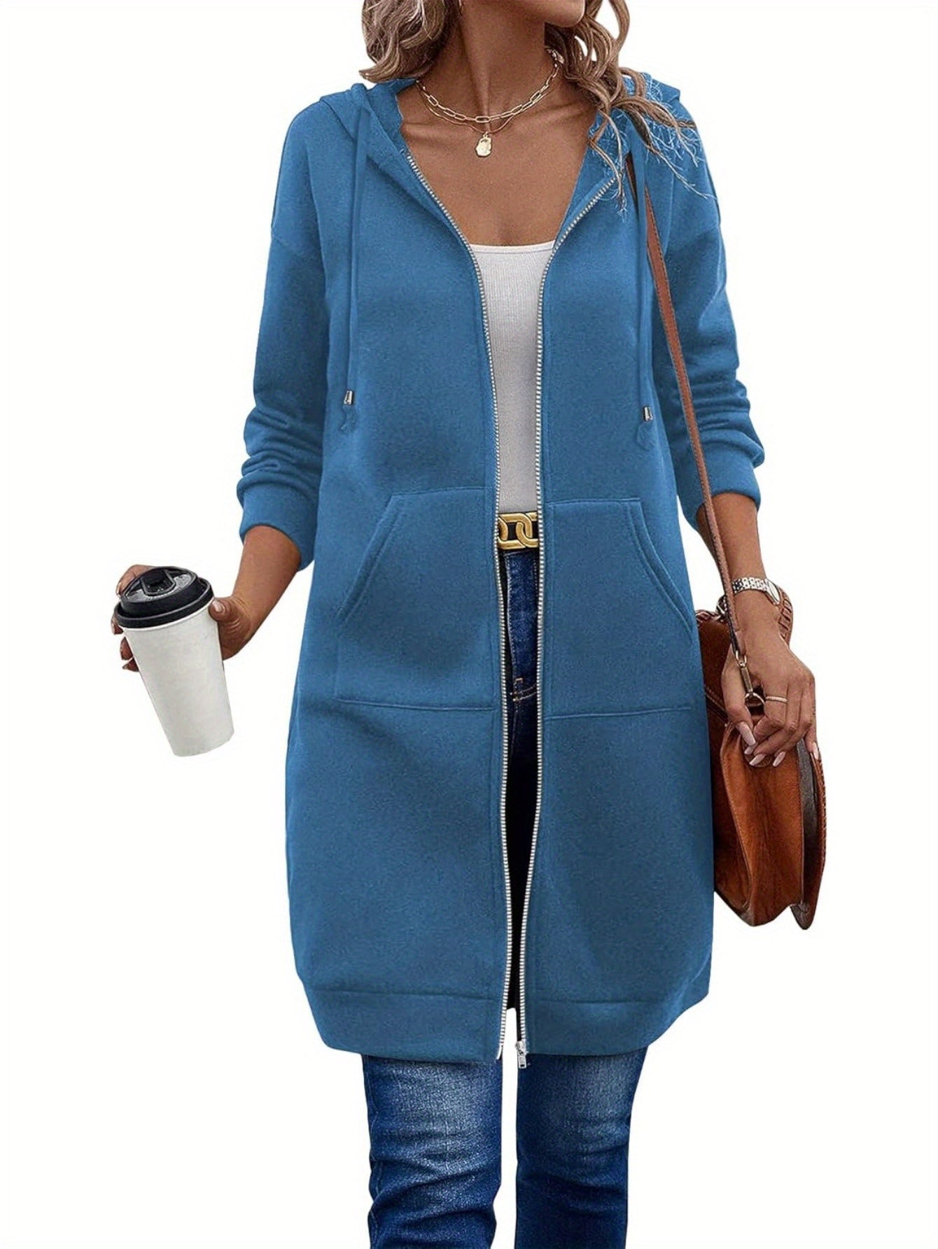 Women Casual Zip Up Fleece Hoodies Tunic Sweatshirt Long Hoodie Jacket