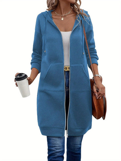 Women Casual Zip Up Fleece Hoodies Tunic Sweatshirt Long Hoodie Jacket