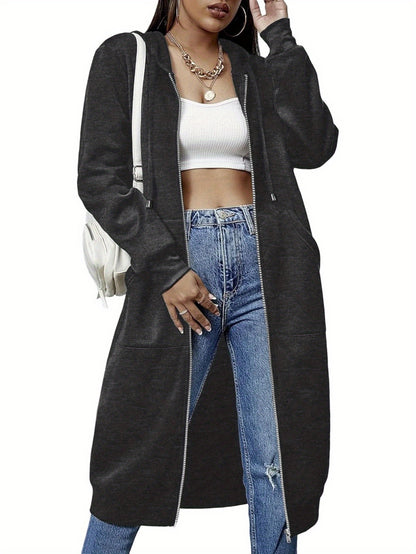 Women Casual Zip Up Fleece Hoodies Tunic Sweatshirt Long Hoodie Jacket