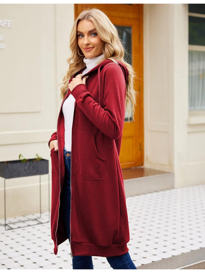 Women Casual Zip Up Fleece Hoodies Tunic Sweatshirt Long Hoodie Jacket