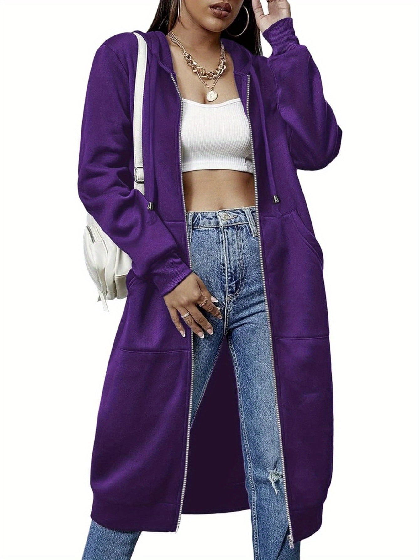 Women Casual Zip Up Fleece Hoodies Tunic Sweatshirt Long Hoodie Jacket
