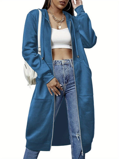 Women Casual Zip Up Fleece Hoodies Tunic Sweatshirt Long Hoodie Jacket