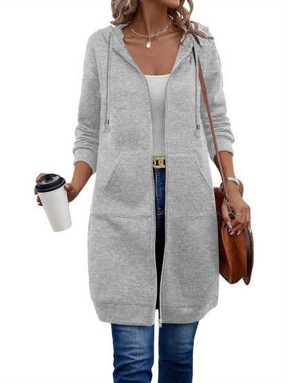 Women Casual Zip Up Fleece Hoodies Tunic Sweatshirt Long Hoodie Jacket