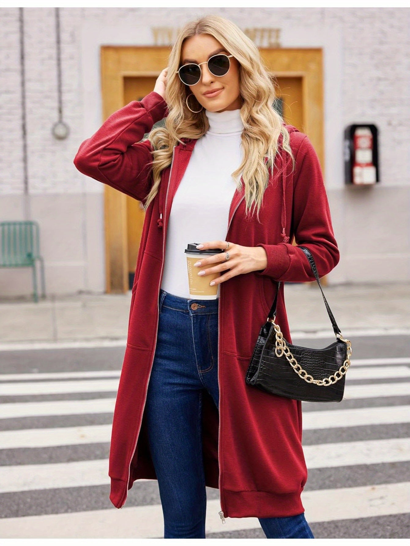 Women Casual Zip Up Fleece Hoodies Tunic Sweatshirt Long Hoodie Jacket