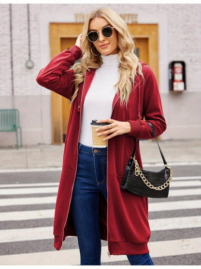 Women Casual Zip Up Fleece Hoodies Tunic Sweatshirt Long Hoodie Jacket