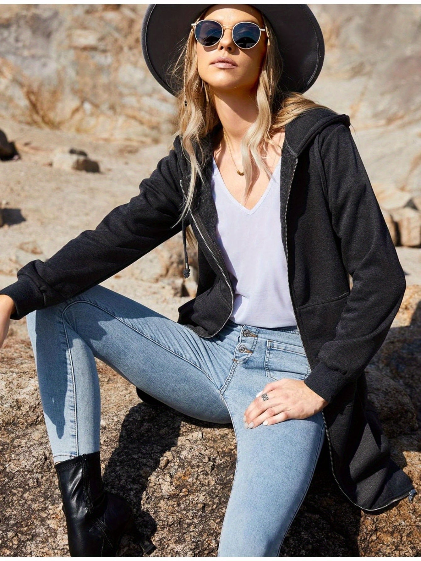 Women Casual Zip Up Fleece Hoodies Tunic Sweatshirt Long Hoodie Jacket