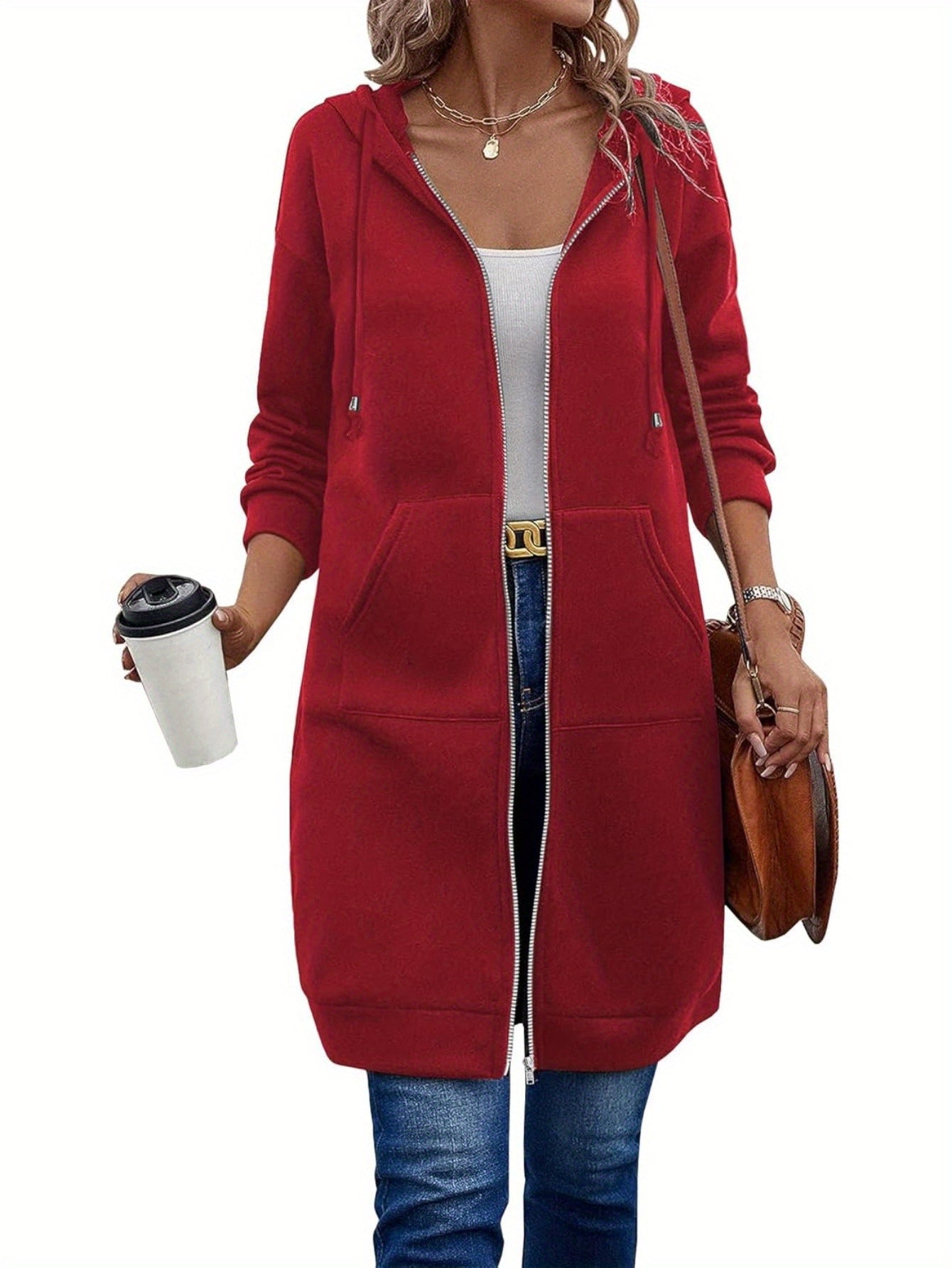 Women Casual Zip Up Fleece Hoodies Tunic Sweatshirt Long Hoodie Jacket