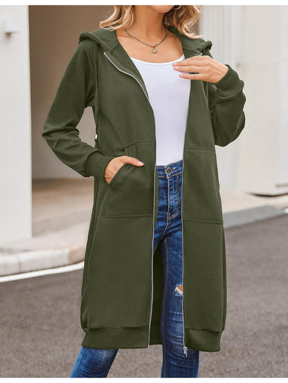 Women Casual Zip Up Fleece Hoodies Tunic Sweatshirt Long Hoodie Jacket