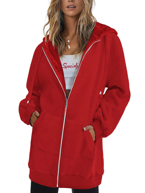 Women'S Zip Up Hoodies Long Sleeve Fall Tunic Hooded Sweatshirt Oversized Fleece Jacket with Pockets Fall Coats