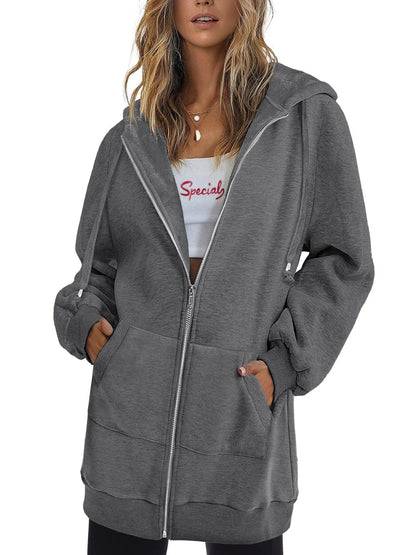 Women'S Zip Up Hoodies Long Sleeve Fall Tunic Hooded Sweatshirt Oversized Fleece Jacket with Pockets Fall Coats