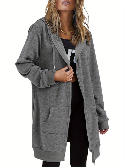 Women'S Zip Up Hoodies Long Sleeve Fall Tunic Hooded Sweatshirt Oversized Fleece Jacket with Pockets Fall Coats