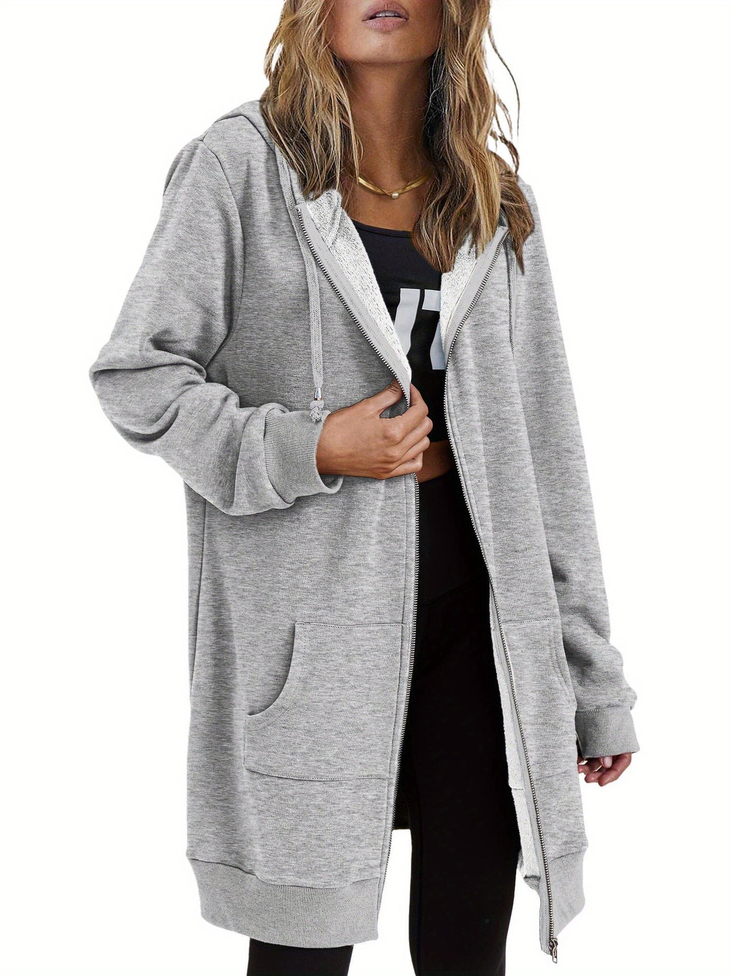 Women'S Zip Up Hoodies Long Sleeve Fall Tunic Hooded Sweatshirt Oversized Fleece Jacket with Pockets Fall Coats