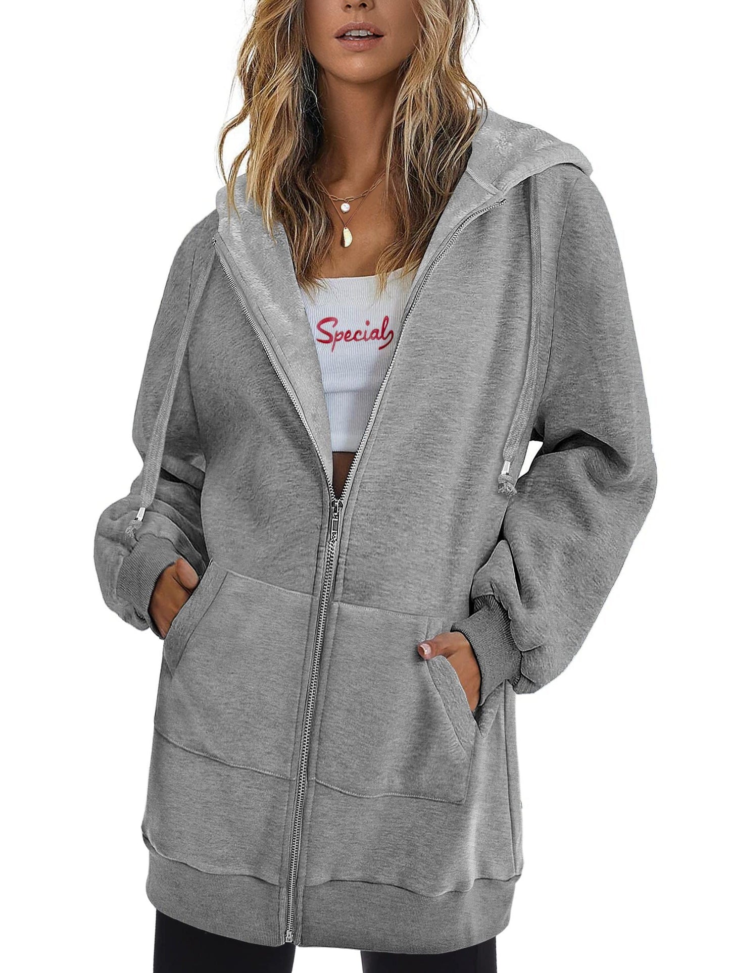 Women'S Zip Up Hoodies Long Sleeve Fall Tunic Hooded Sweatshirt Oversized Fleece Jacket with Pockets Fall Coats