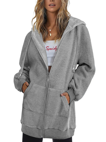 Women'S Zip Up Hoodies Long Sleeve Fall Tunic Hooded Sweatshirt Oversized Fleece Jacket with Pockets Fall Coats