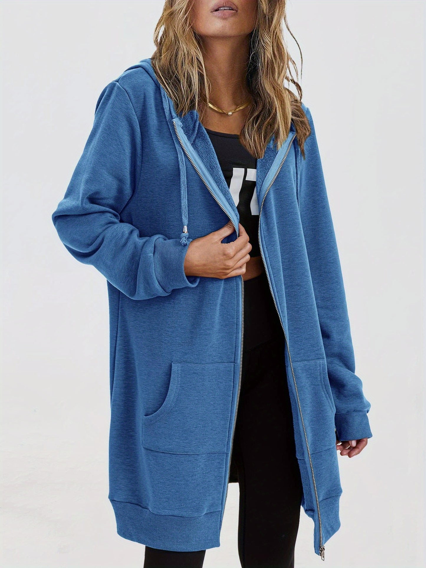 Women'S Zip Up Hoodies Long Sleeve Fall Tunic Hooded Sweatshirt Oversized Fleece Jacket with Pockets Fall Coats