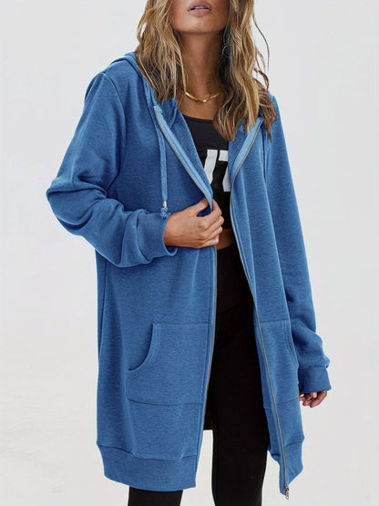 Women'S Zip Up Hoodies Long Sleeve Fall Tunic Hooded Sweatshirt Oversized Fleece Jacket with Pockets Fall Coats
