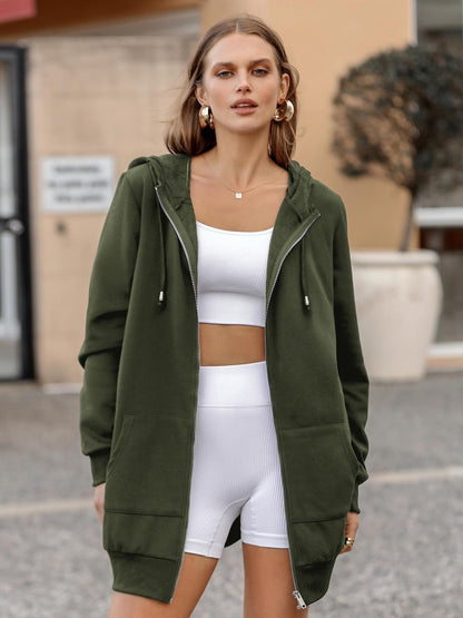 Women'S Zip Up Hoodies Long Sleeve Fall Tunic Hooded Sweatshirt Oversized Fleece Jacket with Pockets Fall Coats