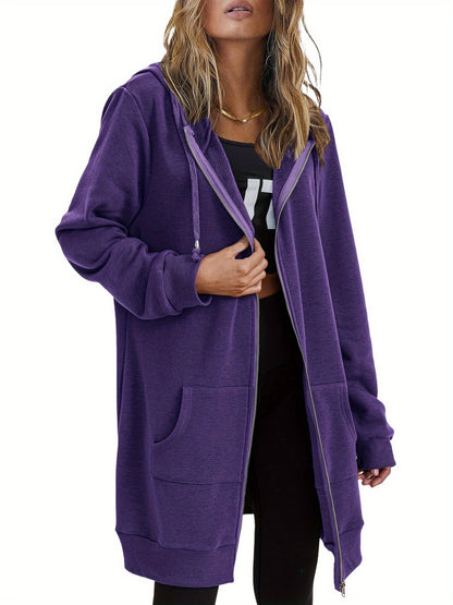 Women'S Zip Up Hoodies Long Sleeve Fall Tunic Hooded Sweatshirt Oversized Fleece Jacket with Pockets Fall Coats