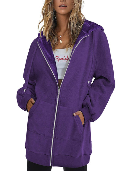 Women'S Zip Up Hoodies Long Sleeve Fall Tunic Hooded Sweatshirt Oversized Fleece Jacket with Pockets Fall Coats