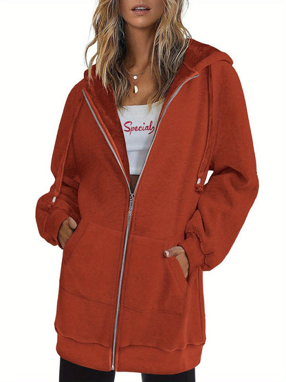 Women'S Zip Up Hoodies Long Sleeve Fall Tunic Hooded Sweatshirt Oversized Fleece Jacket with Pockets Fall Coats